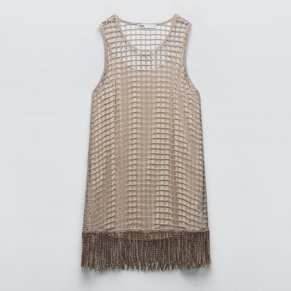 Zara Dresses & Skirts - Zara limited edition fishnet with beaded fringe detail mini dress